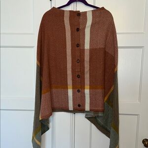 Stylish Multicolor Button-Up Poncho Sweater